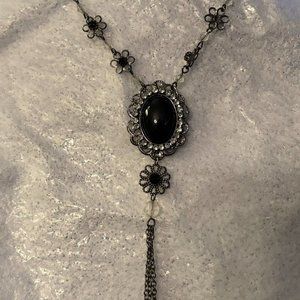 Beautiful Silver and Black Pendant Necklace with tassle